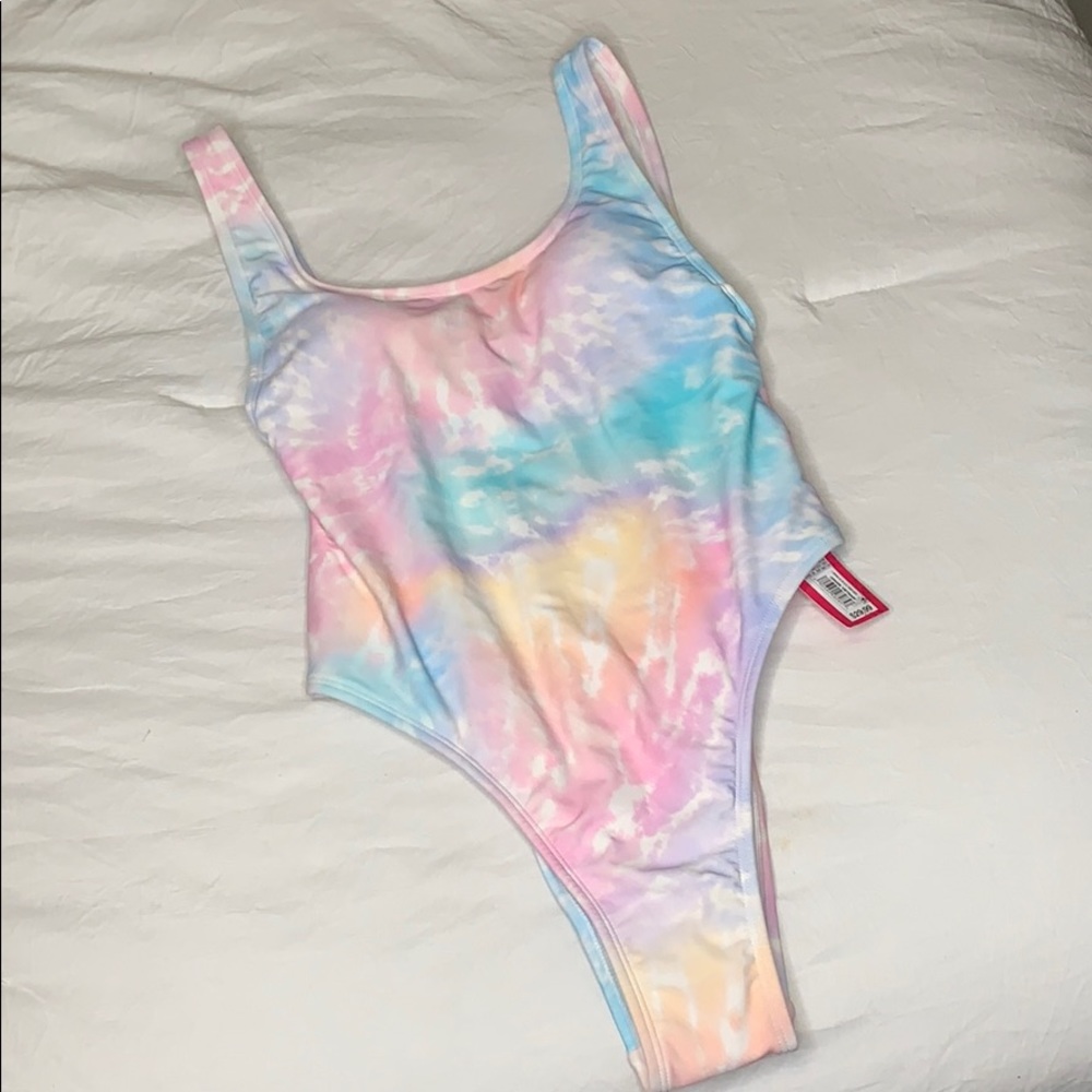 Tie dye one piece bikini bodysuit